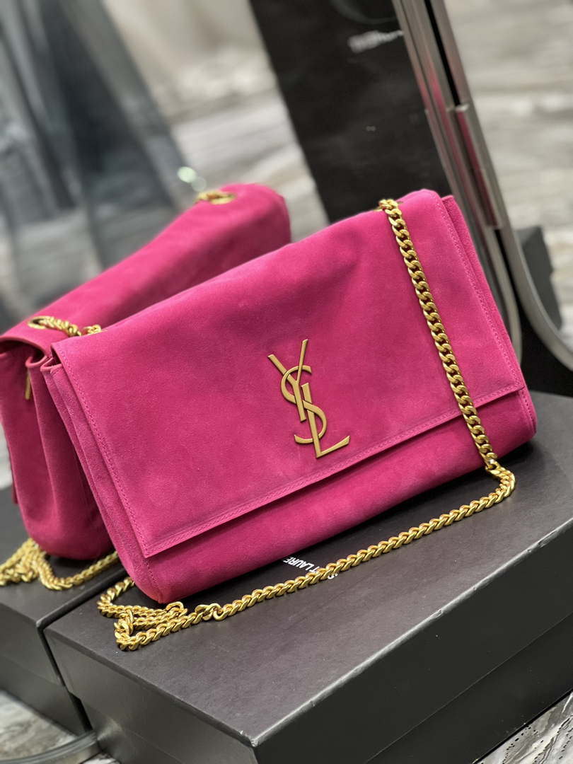YSL 553804 Saint Laurent Reversible Medium Kate in Suede Rose Red