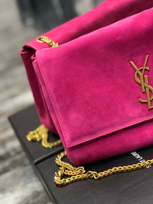 YSL 553804 Saint Laurent Reversible Medium Kate in Suede Rose Red - Default Title - View 12