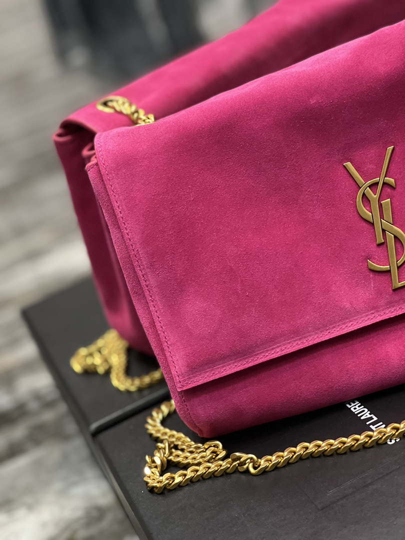 YSL 553804 Saint Laurent Reversible Medium Kate in Suede Rose Red