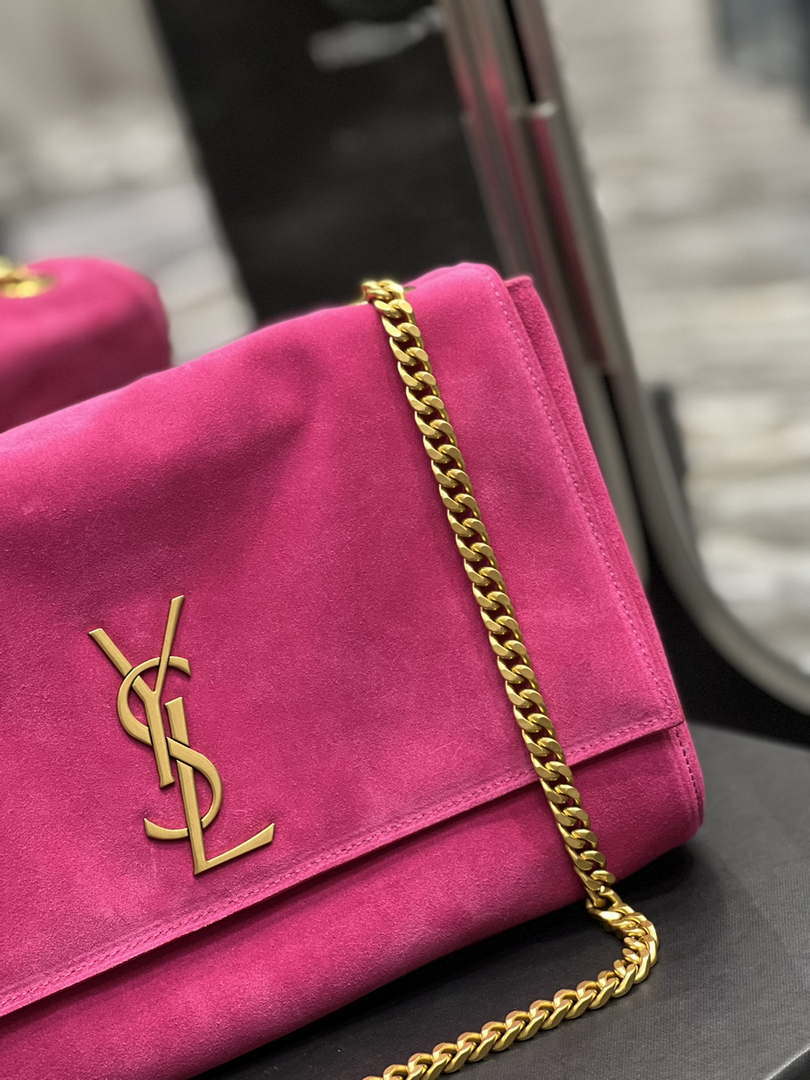 YSL 553804 Saint Laurent Reversible Medium Kate in Suede Rose Red