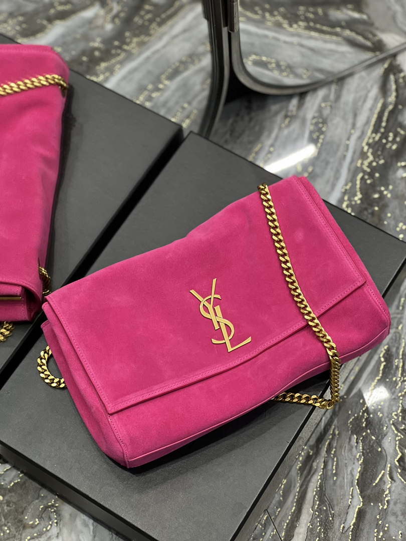 YSL 553804 Saint Laurent Reversible Medium Kate in Suede Rose Red