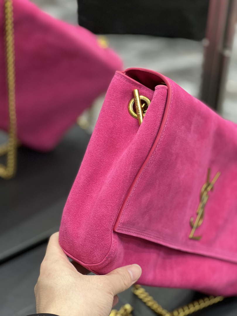 YSL 553804 Saint Laurent Reversible Medium Kate in Suede Rose Red