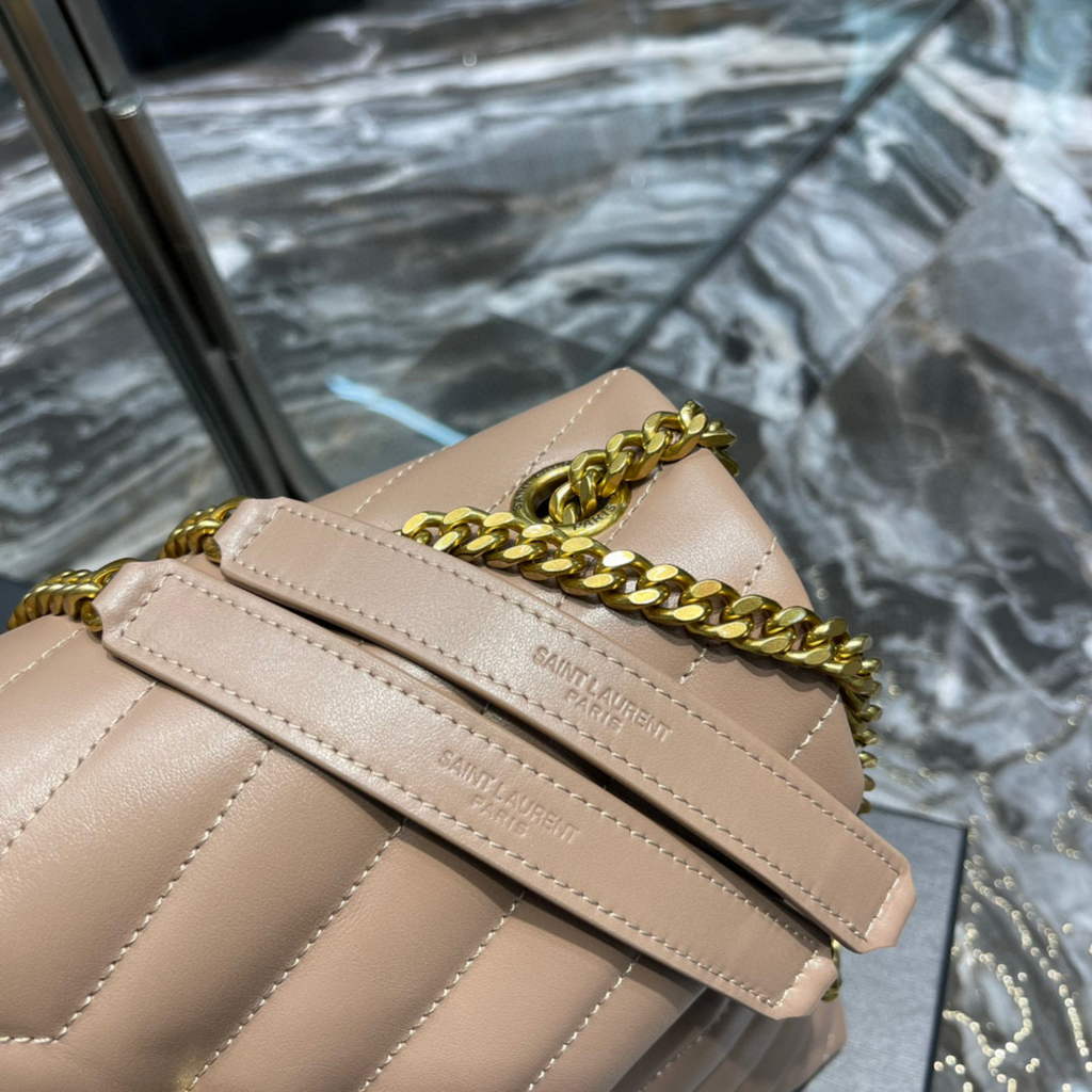 YSL 574946 Saint Laurent Loulou Medium Bag In in Matelasse  Y  Leather Nude Pink