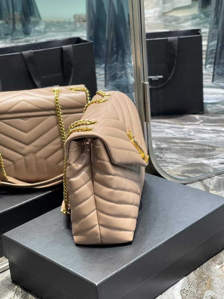 YSL 574946 Saint Laurent Loulou Medium Bag In in Matelasse  Y  Leather Nude Pink