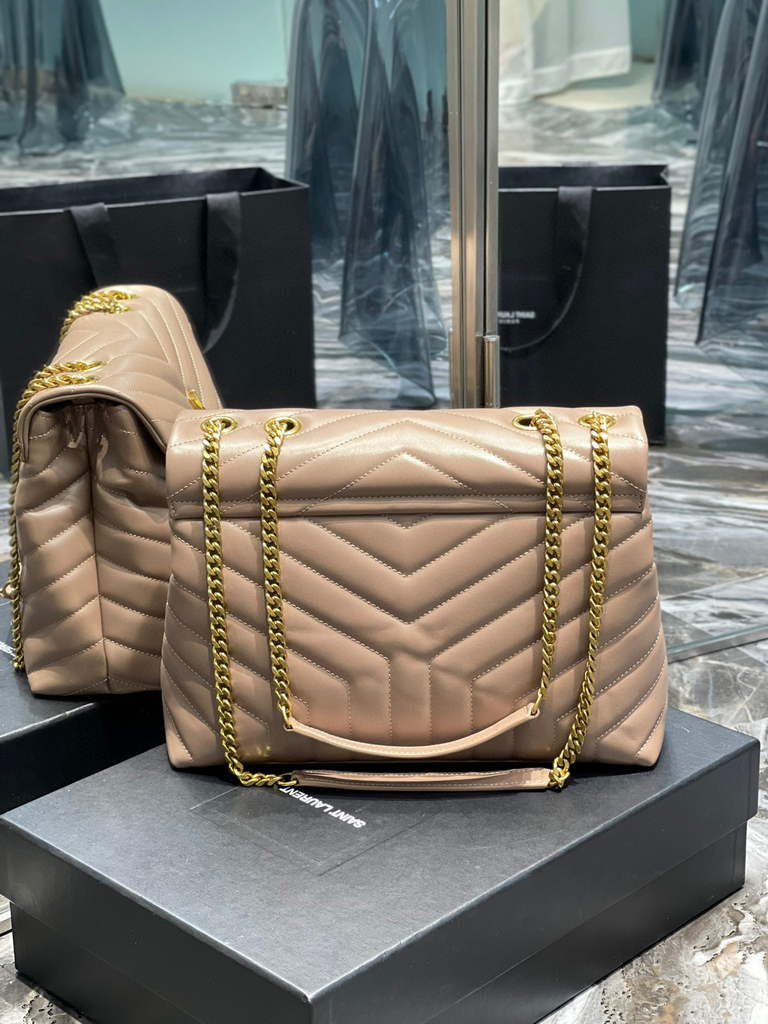 YSL 574946 Saint Laurent Loulou Medium Bag In in Matelasse  Y  Leather Nude Pink