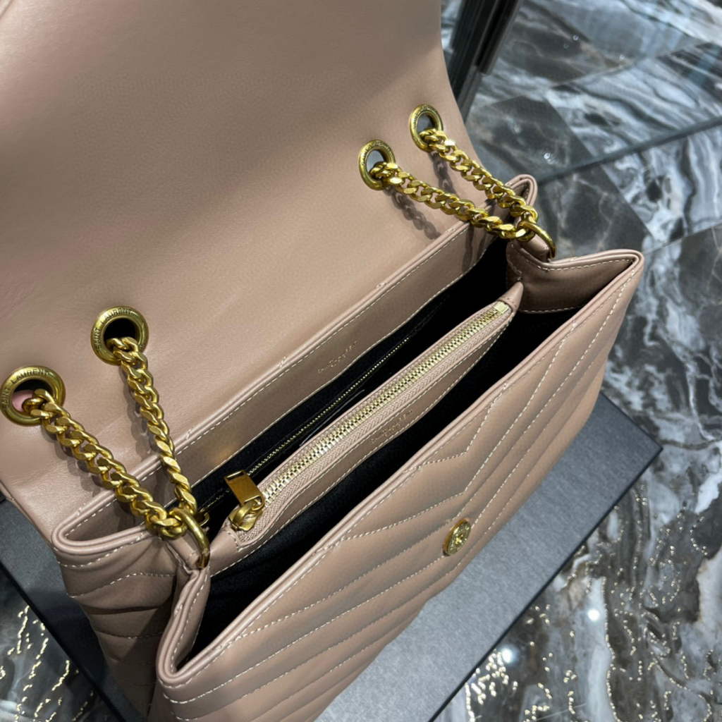 YSL 574946 Saint Laurent Loulou Medium Bag In in Matelasse  Y  Leather Nude Pink