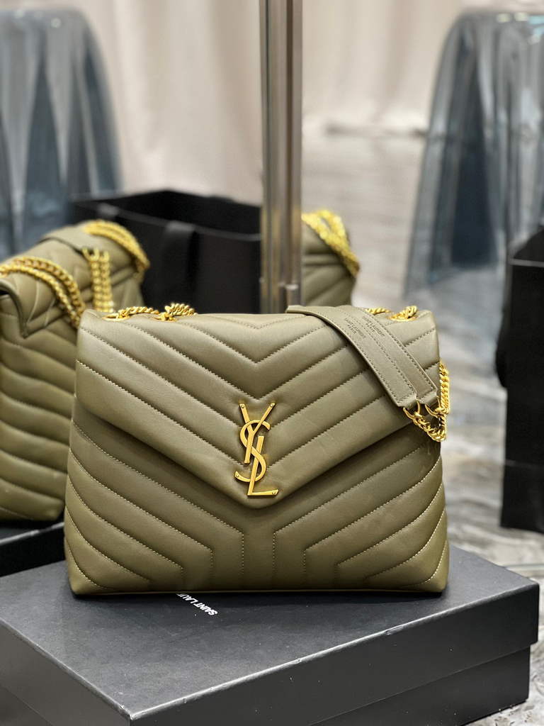 YSL 574946 Saint Laurent Loulou Medium Bag In Matelasse  Y  Leather Green