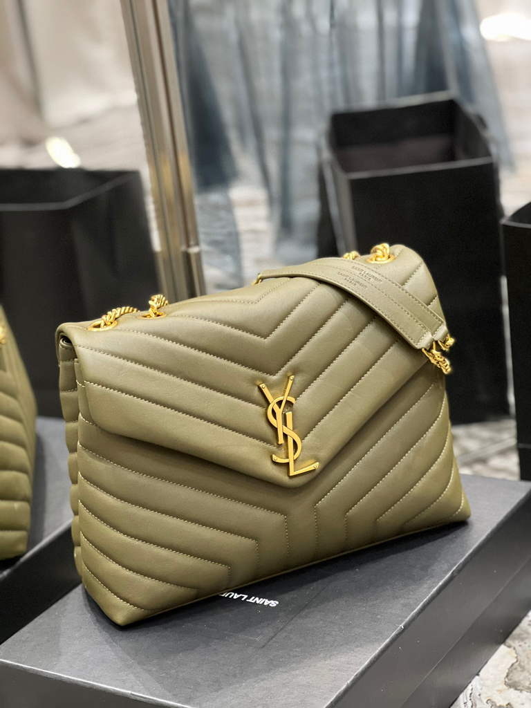 YSL 574946 Saint Laurent Loulou Medium Bag In Matelasse  Y  Leather Green