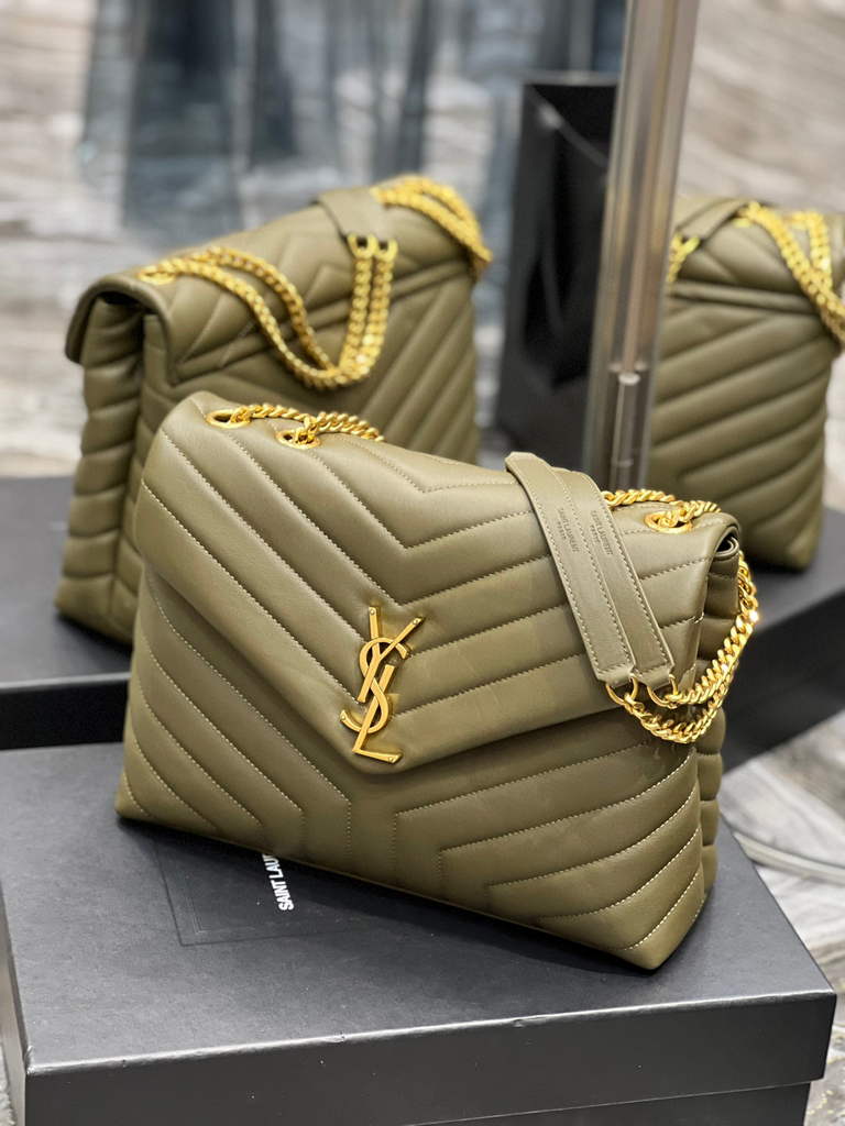 YSL 574946 Saint Laurent Loulou Medium Bag In Matelasse  Y  Leather Green