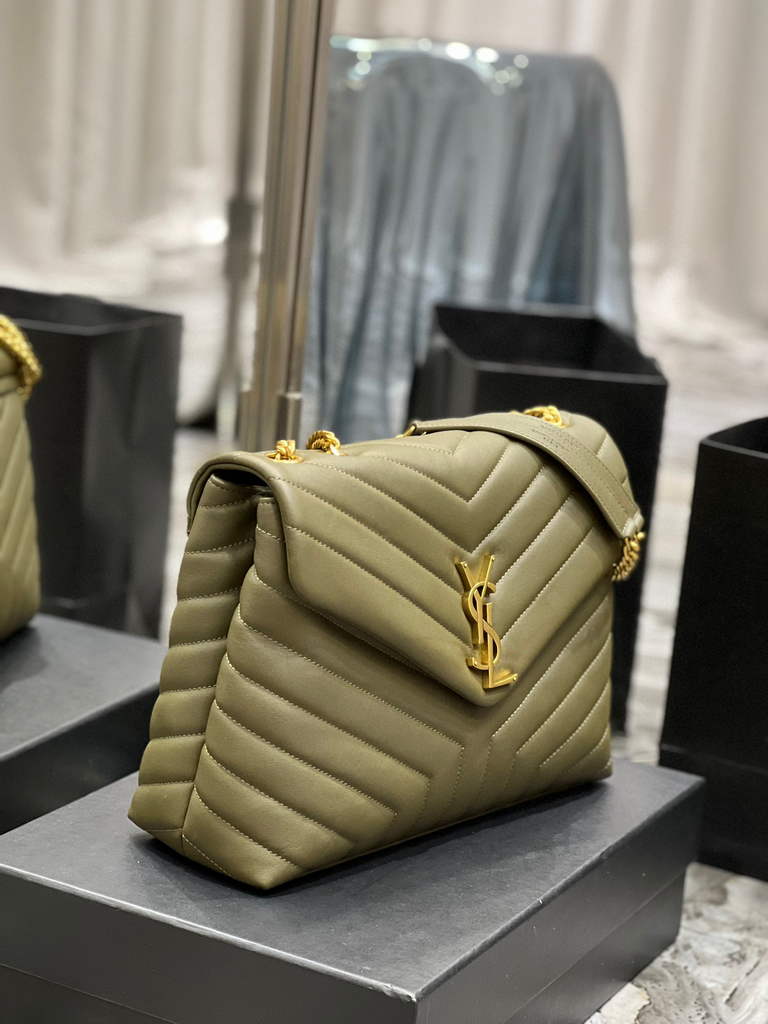 YSL 574946 Saint Laurent Loulou Medium Bag In Matelasse  Y  Leather Green
