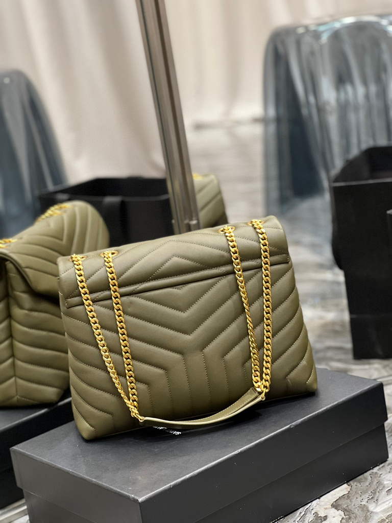 YSL 574946 Saint Laurent Loulou Medium Bag In Matelasse  Y  Leather Green