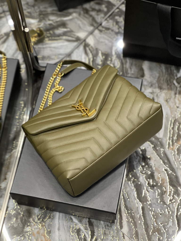 YSL 574946 Saint Laurent Loulou Medium Bag In Matelasse  Y  Leather Green