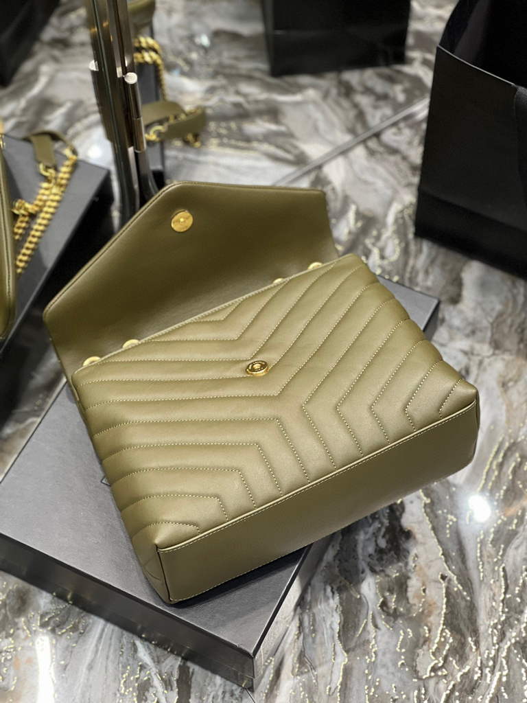 YSL 574946 Saint Laurent Loulou Medium Bag In Matelasse  Y  Leather Green
