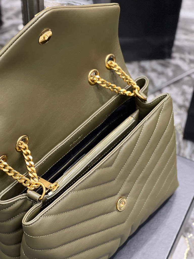 YSL 574946 Saint Laurent Loulou Medium Bag In Matelasse  Y  Leather Green