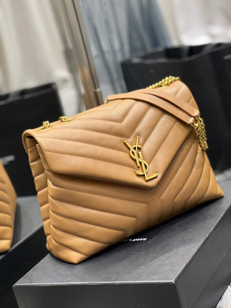 YSL 574946 Saint Laurent Loulou Medium Bag In Matelasse  Y  Leather Brown