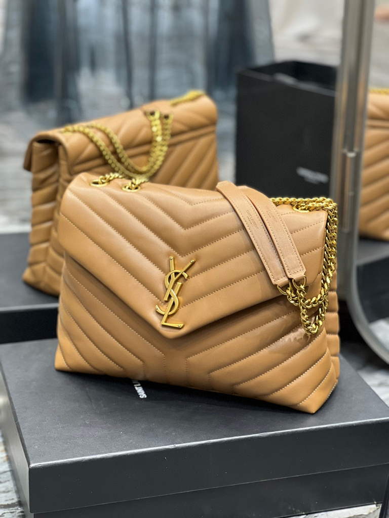YSL 574946 Saint Laurent Loulou Medium Bag In Matelasse  Y  Leather Brown