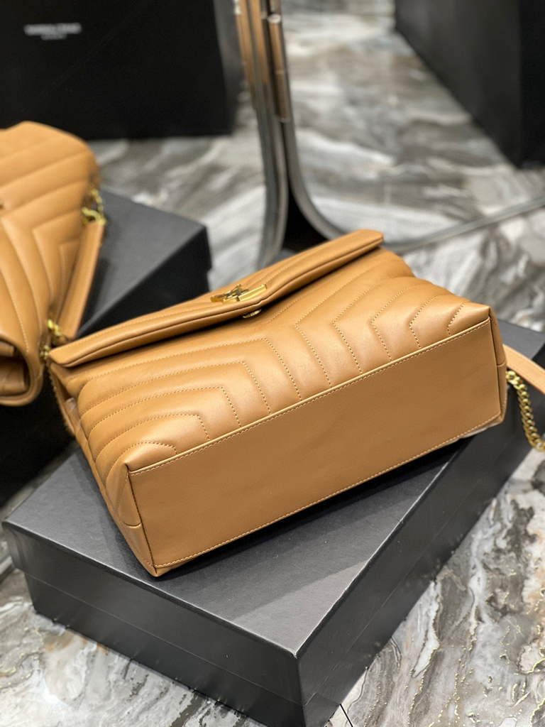 YSL 574946 Saint Laurent Loulou Medium Bag In Matelasse  Y  Leather Brown