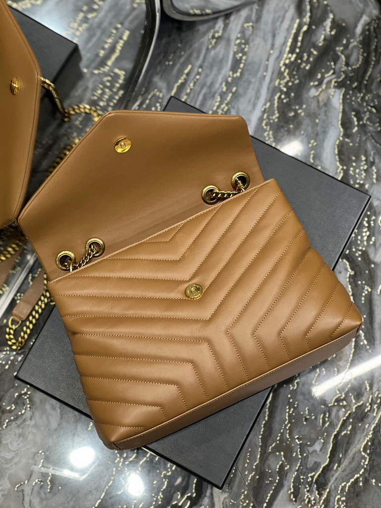 YSL 574946 Saint Laurent Loulou Medium Bag In Matelasse  Y  Leather Brown