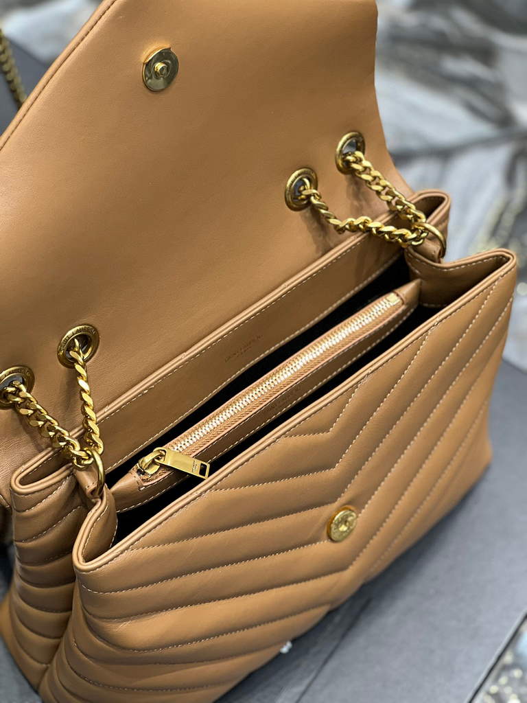 YSL 574946 Saint Laurent Loulou Medium Bag In Matelasse  Y  Leather Brown