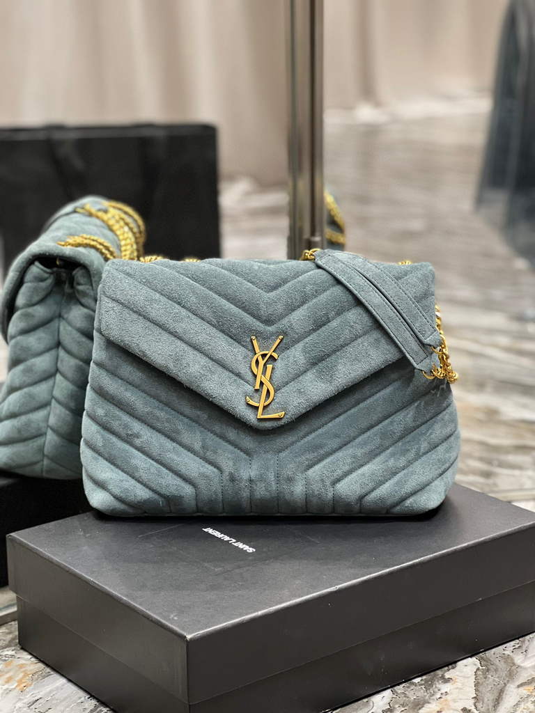 YSL 574946 Saint Laurent Loulou Medium Bag Y-Quilted Leather Blue - Default Title - View 1