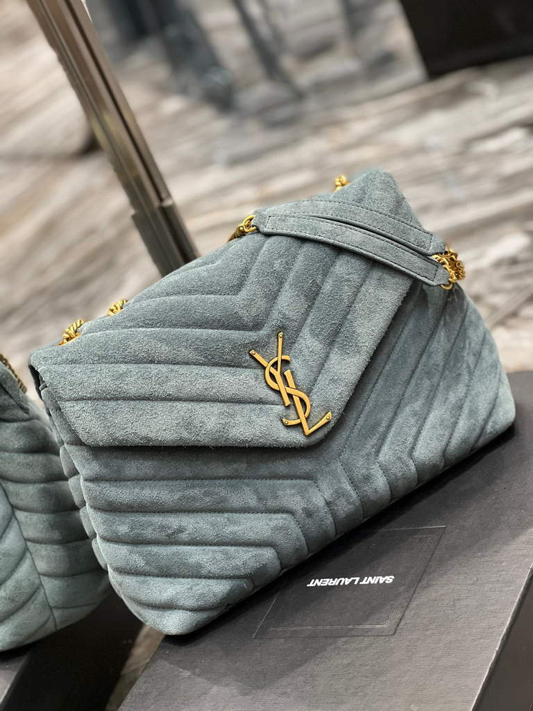 YSL 574946 Saint Laurent Loulou Medium Bag Y-Quilted Leather Blue