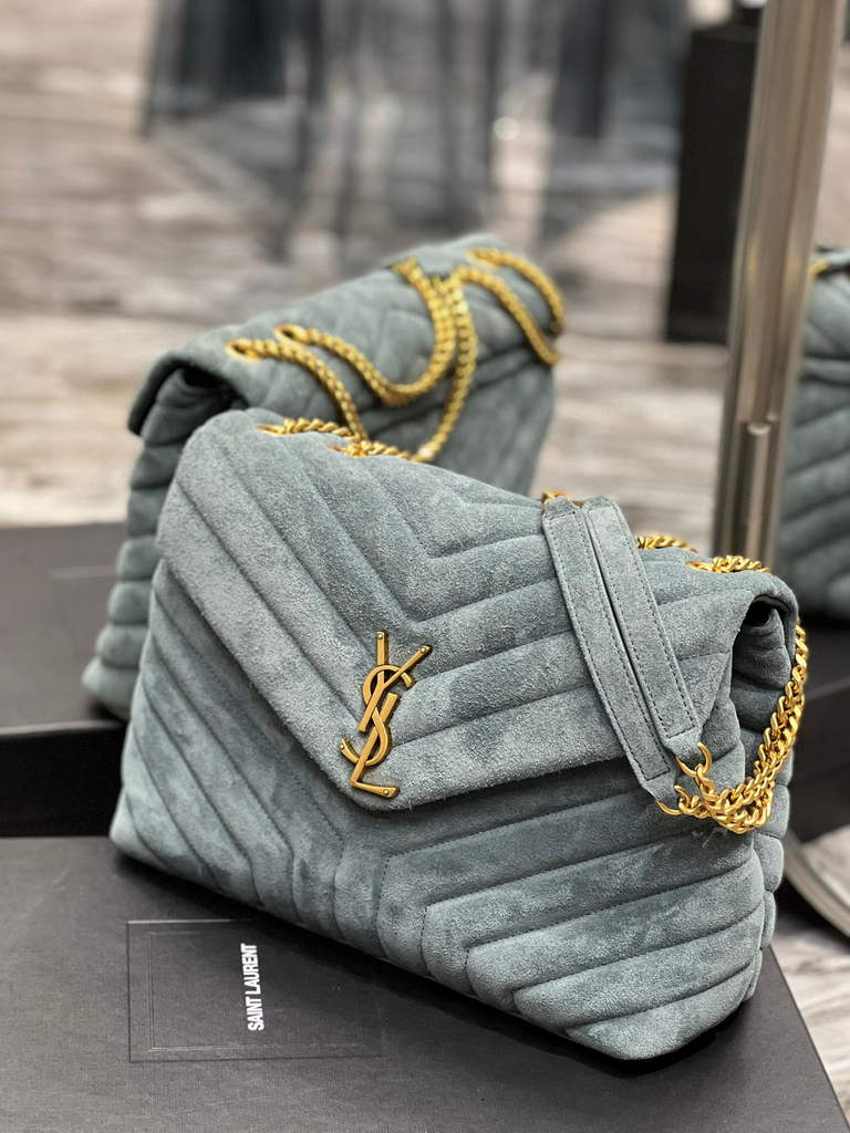 YSL 574946 Saint Laurent Loulou Medium Bag Y-Quilted Leather Blue
