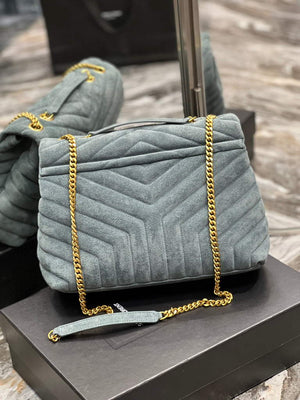 YSL 574946 Saint Laurent Loulou Medium Bag Y-Quilted Leather Blue - Default Title - View 9