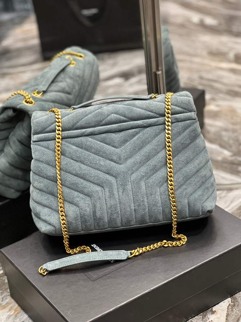 YSL 574946 Saint Laurent Loulou Medium Bag Y-Quilted Leather Blue