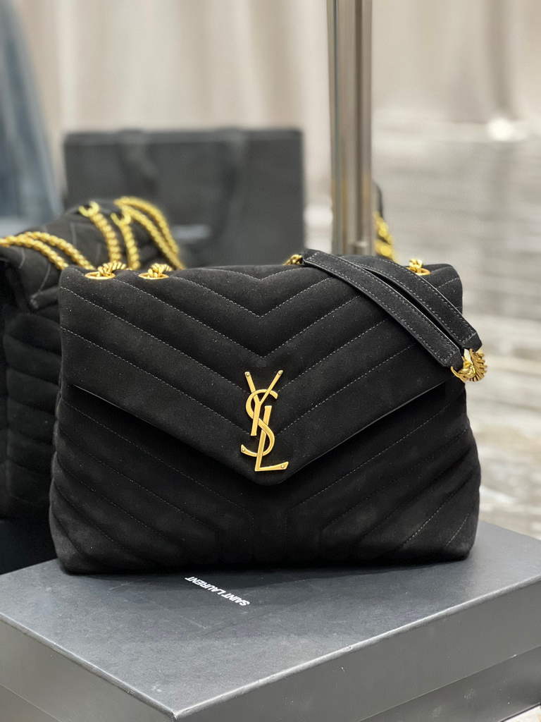 YSL 574946 Saint Laurent Loulou Medium Bag Y-Quilted Leather Black - Default Title - View 1