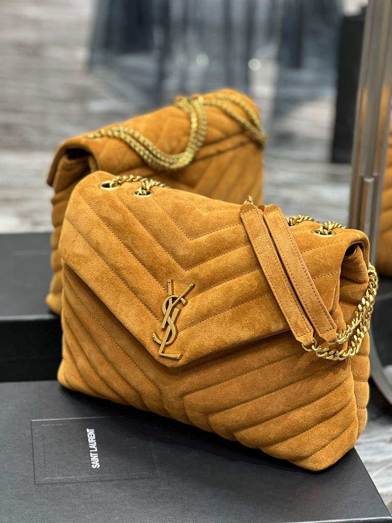 YSL 574946 Saint Laurent Loulou Medium Bag Y-Quilted Leather Brown