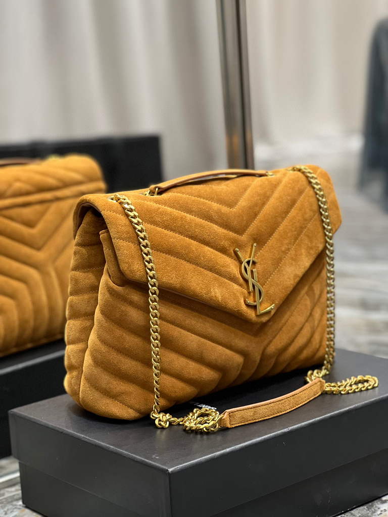 YSL 574946 Saint Laurent Loulou Medium Bag Y-Quilted Leather Brown