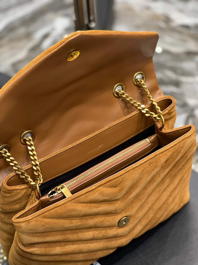 YSL 574946 Saint Laurent Loulou Medium Bag Y-Quilted Leather Brown