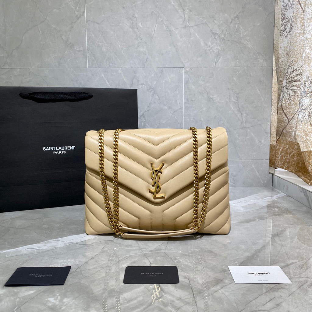 YSL 574946 Saint Laurent Loulou Medium Bag In Matelasse  Y  Leather Apricot