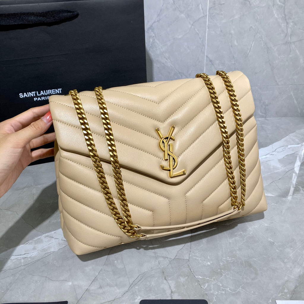 YSL 574946 Saint Laurent Loulou Medium Bag In Matelasse  Y  Leather Apricot
