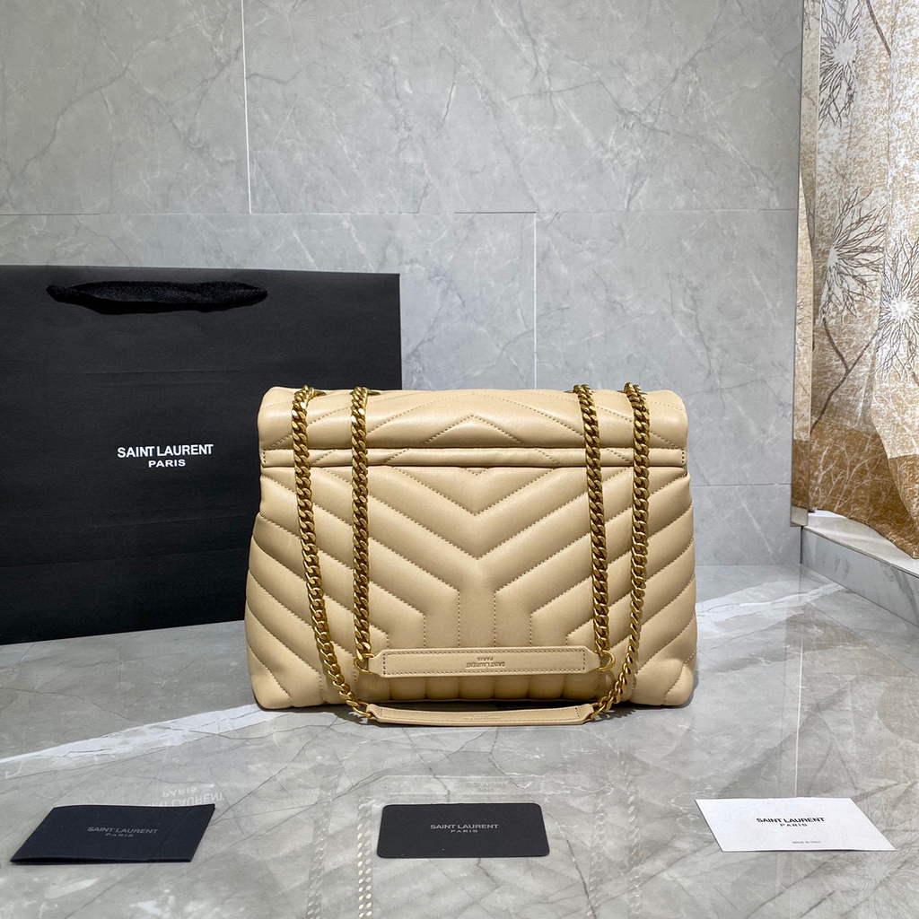 YSL 574946 Saint Laurent Loulou Medium Bag In Matelasse  Y  Leather Apricot