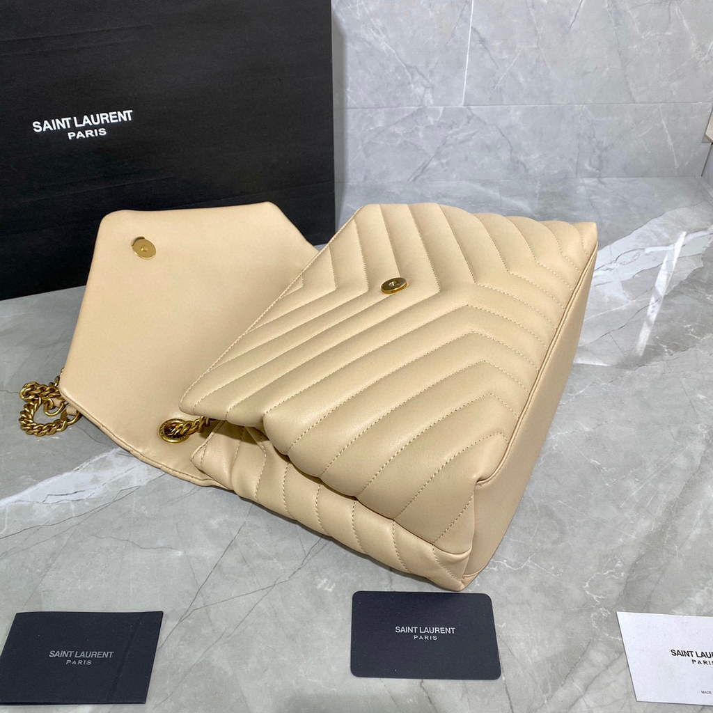 YSL 574946 Saint Laurent Loulou Medium Bag In Matelasse  Y  Leather Apricot