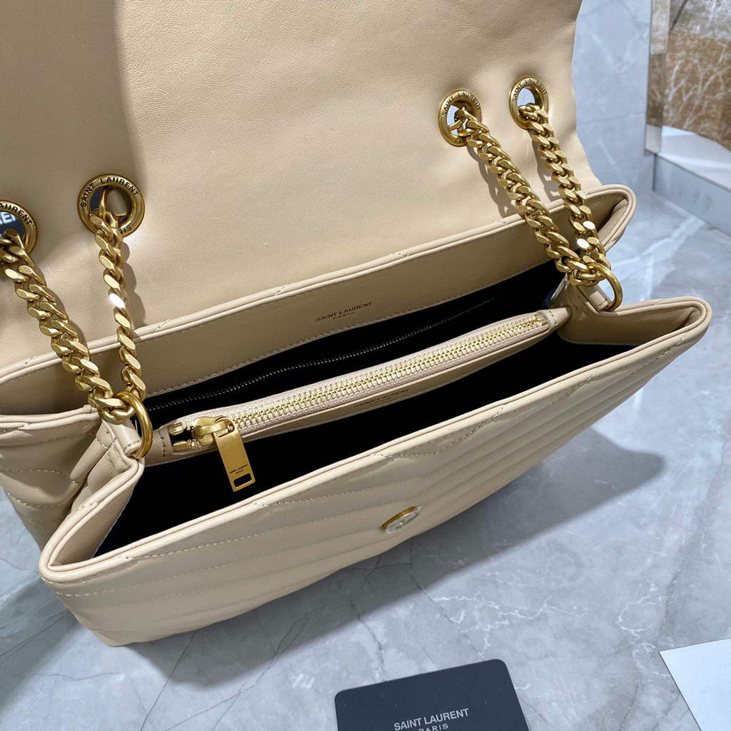 YSL 574946 Saint Laurent Loulou Medium Bag In Matelasse  Y  Leather Apricot