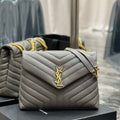 YSL 574946 Saint Laurent Loulou Medium Bag In Y-Quilted Leather Gray - Default Title - View 1