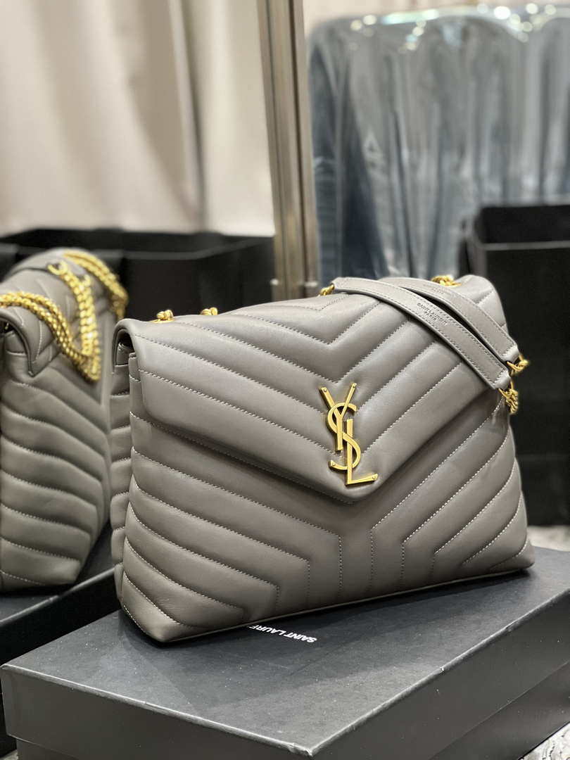 YSL 574946 Saint Laurent Loulou Medium Bag In Y-Quilted Leather Gray