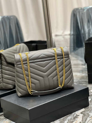 YSL 574946 Saint Laurent Loulou Medium Bag In Y-Quilted Leather Gray - Default Title - View 6