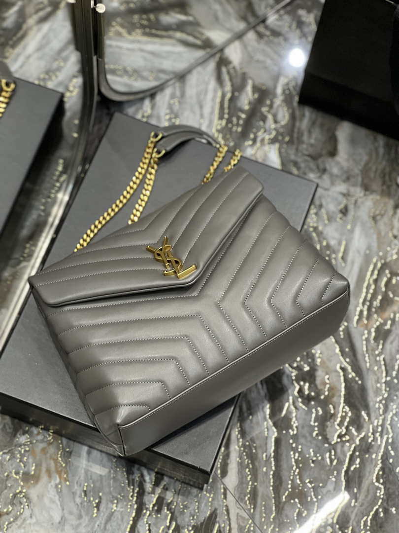 YSL 574946 Saint Laurent Loulou Medium Bag In Y-Quilted Leather Gray - Default Title - View 7
