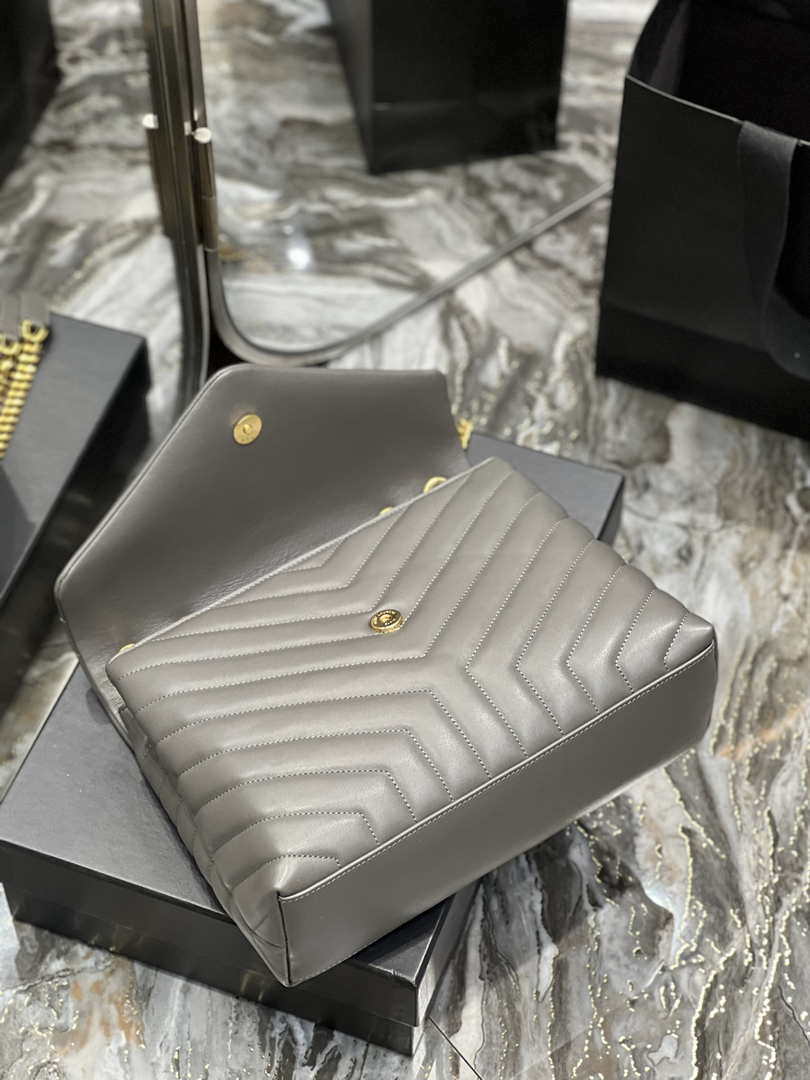 YSL 574946 Saint Laurent Loulou Medium Bag In Y-Quilted Leather Gray