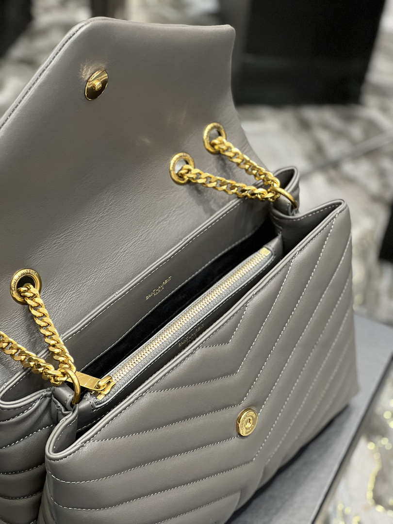 YSL 574946 Saint Laurent Loulou Medium Bag In Y-Quilted Leather Gray