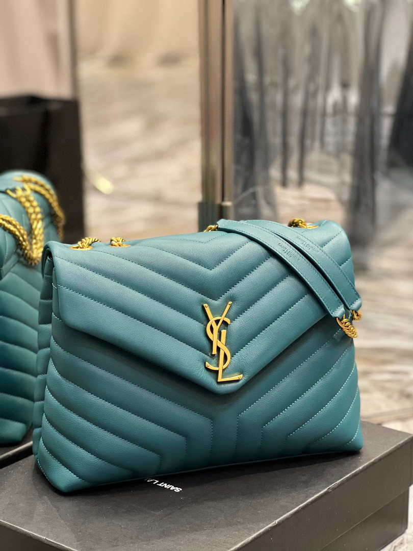 YSL 574946 Saint Laurent Loulou Medium Bag In Y-Quilted Leather pine green - Default Title - View 2