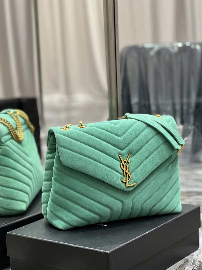 YSL 574946 Saint Laurent Loulou Medium Bag Y-Quilted Leather Green