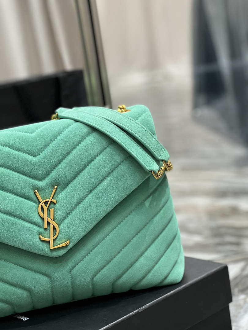 YSL 574946 Saint Laurent Loulou Medium Bag Y-Quilted Leather Green