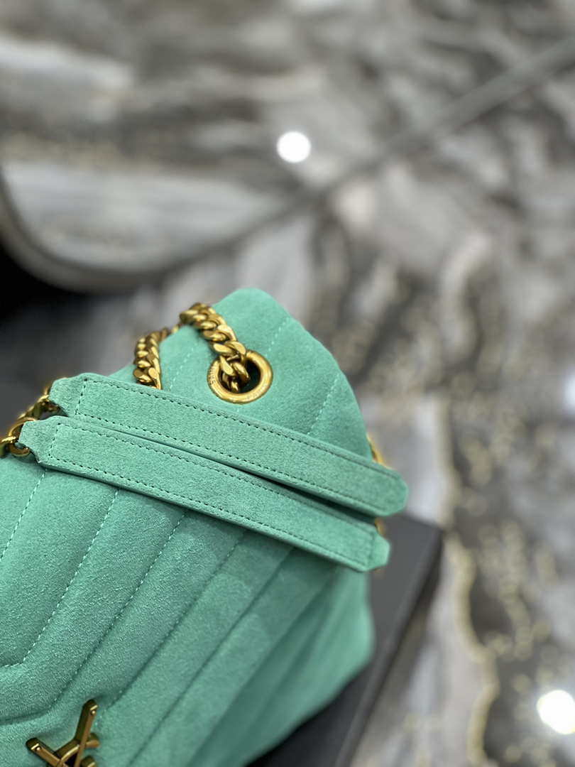 YSL 574946 Saint Laurent Loulou Medium Bag Y-Quilted Leather Green