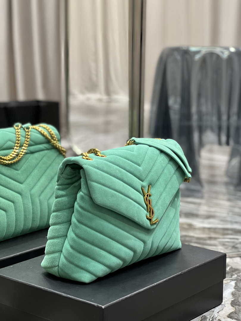 YSL 574946 Saint Laurent Loulou Medium Bag Y-Quilted Leather Green
