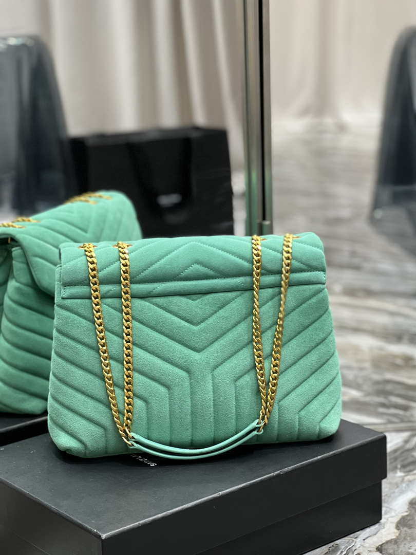 YSL 574946 Saint Laurent Loulou Medium Bag Y-Quilted Leather Green