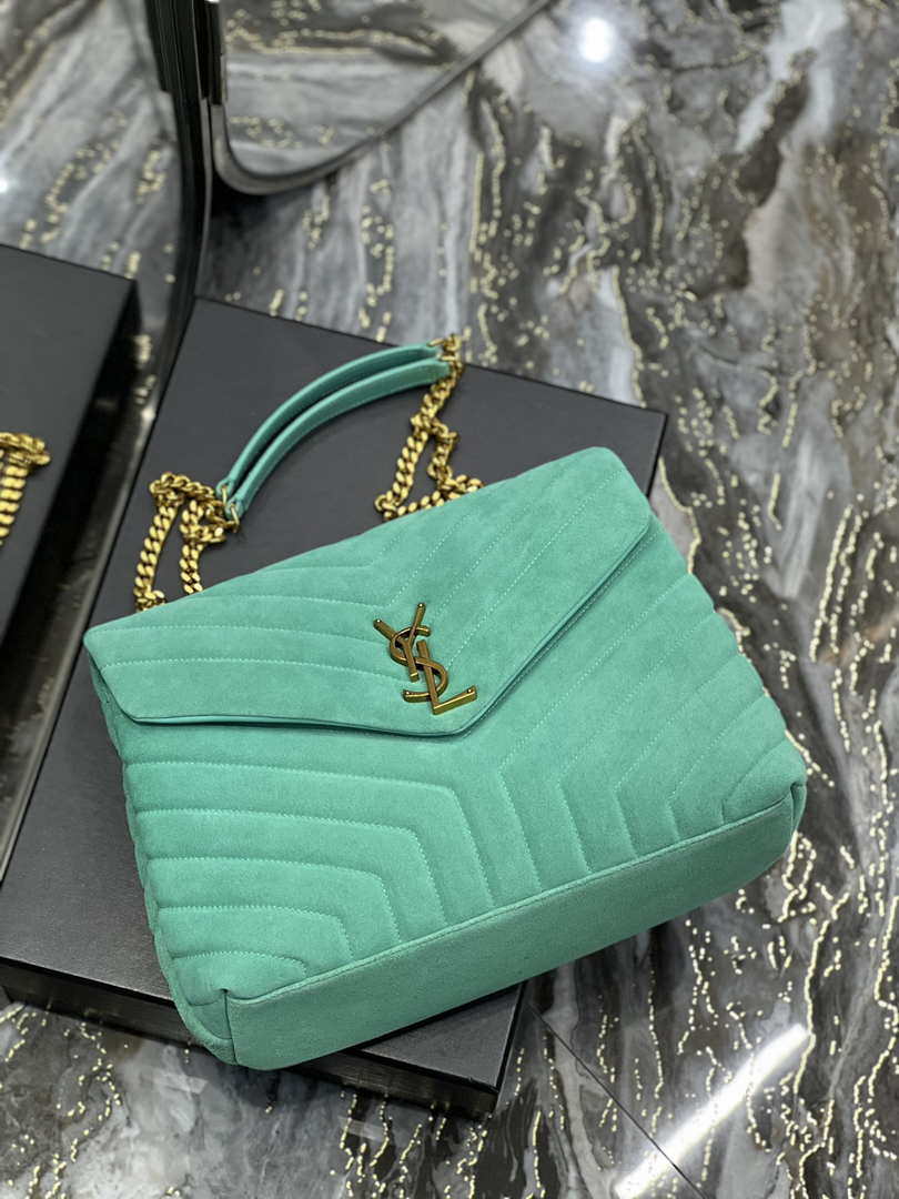 YSL 574946 Saint Laurent Loulou Medium Bag Y-Quilted Leather Green